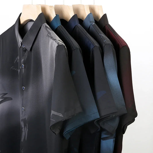 Nova Camisa Casual Masculina de Manga Curta com Estampa