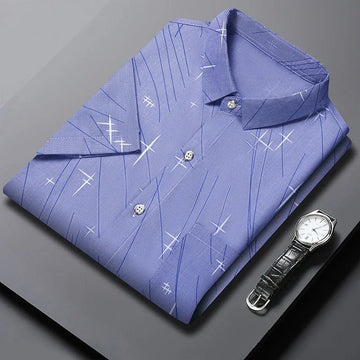 Nova Camisa Masculina Casual de Manga Curta com Estampa
