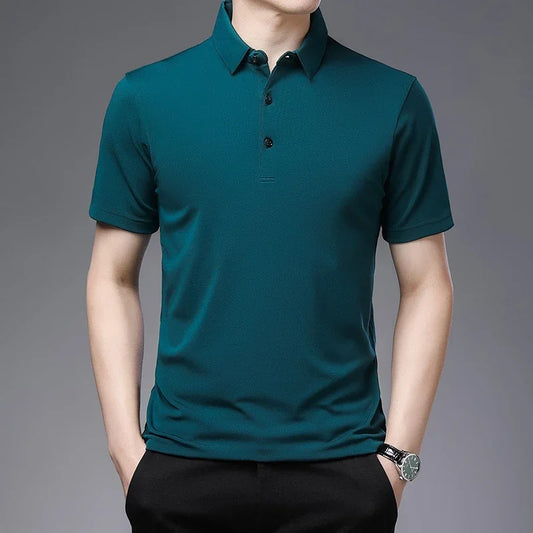 Camiseta POLO Masculina 2024 Nova Cor Sólida para Negócios Casuais