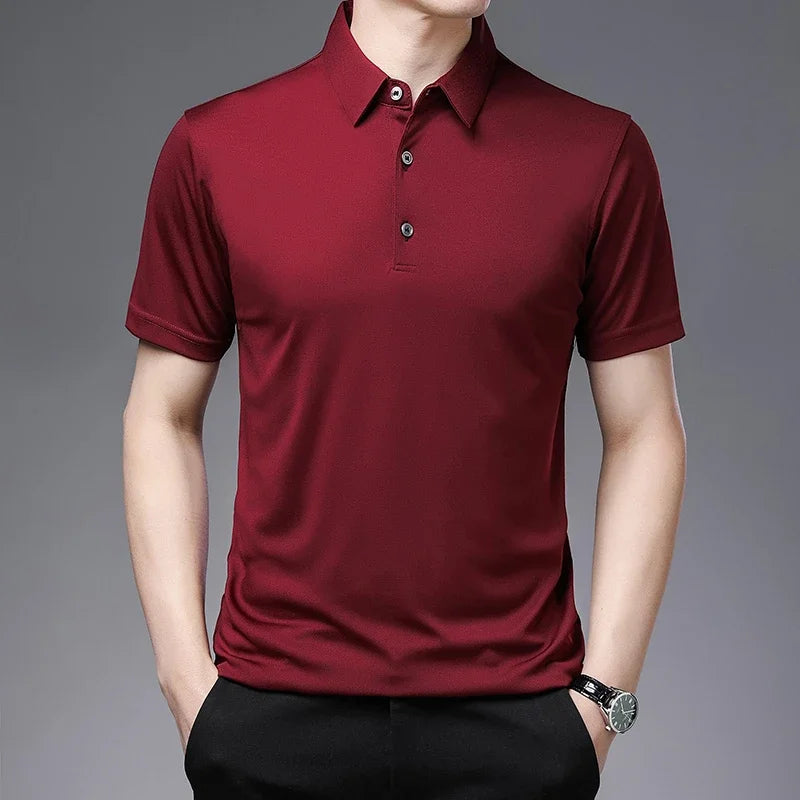 Camiseta POLO Masculina 2024 Nova Cor Sólida para Negócios Casuais